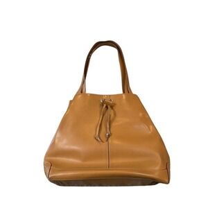 Flavia Pelleterie Made Italy Tan‎ Leather Tote Bag Studded Drawstring Shoulder